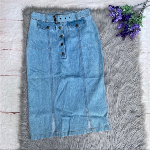 Vintage Daily Wear Light Wash Denim Skirt 13/14 - Picture 1 of 10